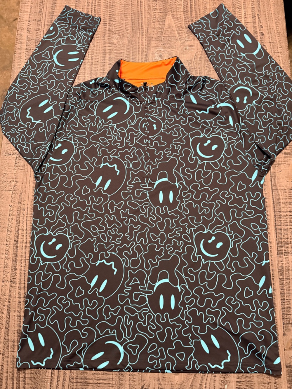 Graphic Smiley Print Long Sleeve Pullover - Black & Aqua